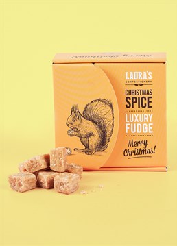 <ul>
    <li>A fudgy festive treat full of sugar, spice 'n' all things nice!</li>
    <li>Luxury, cinnamon &amp; spice flavoured fudge</li>
    <li>Presented in a beautiful, recyclable gift box</li>
    <li>200g of buttery deliciousness</li>
    <li>Scrumptious stocking filler for a sweet tooth!</li>
</ul>
<p>Introducing delicious sweet treats made by Laura&rsquo;s Confectionery and delivered straight to your door! Sorrel the Squirrel (the bushy-tailed cutie on the box) showcases a wonderful gift box filled with Christmassy fudge for the festive season.</p>
<p>Laura&rsquo;s luxury Christmas Spiced Fudge is made with butter, cinnamon and lots of all spice to create that perfect melt-in-the-mouth moment. This gorgeously presented gift box makes it a fantastic Christmas pressie to keep your loved ones sweet! Although this box is made to be shared, why not treat yourself? It is Christmas after all!</p>
<p><strong>Please be aware that this product contains butter (18%) and milk, and may contain nuts, peanuts, eggs and soya.</strong></p>
<div>&nbsp;</div>